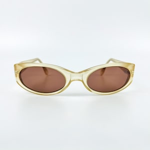 Vintage Sonnenbrille – 90s NOS Retro kleine Brille – cremefarbener Acetatrahmen – braune Gläser – Damen- & Herrenbrille – Made in Italy