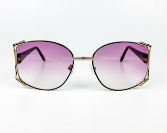 Vintage Sunglasses – 80s Retro Glasses – Gold Metal Frame & Purple Gradient Lenses – Made in Italy