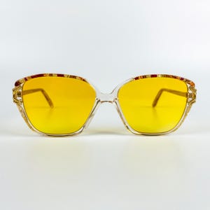 Vintage Sunglasses – 70s NOS Retro Patterned Acetate Frame & Yellow Gradient Lenses – Woman Eyewear – Statement Shades – Made in France