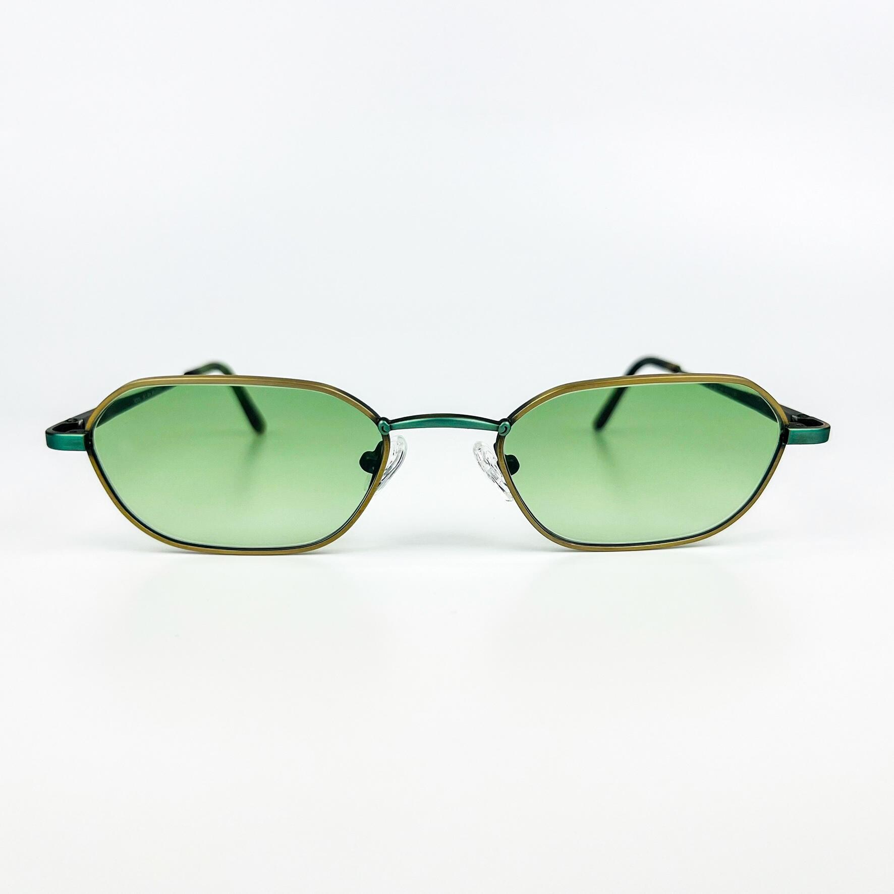 Vintage Sunglasses – 90s NOS Retro Green-gold Metal Frame 