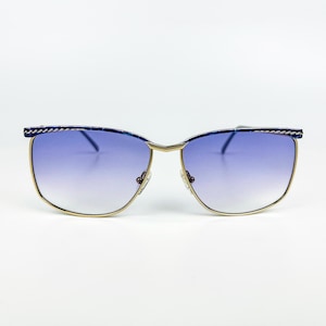 Vintage Sunglasses Laura Biagiotti – 80s NOS Retro Gold Frame & Purple Gradient Lenses – Made in Italy
