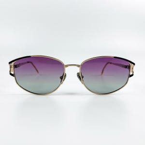 Vintage 80s Gold Sunglasses: Purple Lens Italian Eyewear NOS