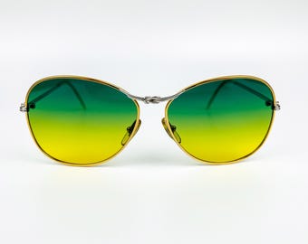 80s Vintage Sonnenbrillen: Goldener Metallrahmen, grün-gelbe polarisierte Gläser