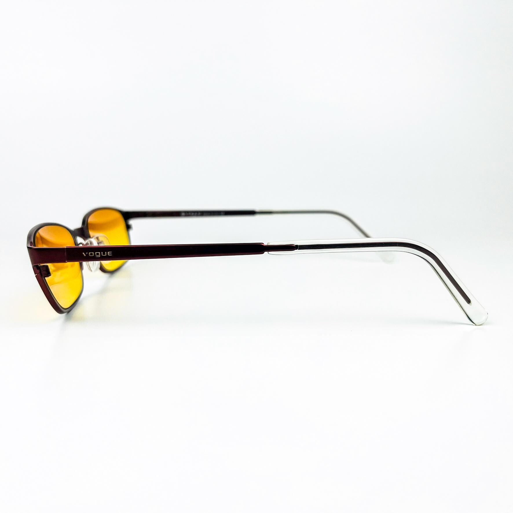 Vogue Vintage 90s Sunglasses - Bordeaux Metal Frame, Orange Lenses