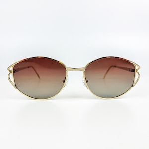 Vintage Sunglasses – 80s NOS Retro Gold Metal Frame & Brown Gradient Lenses – Made in Italy