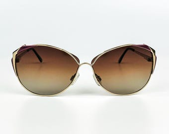 Vintage Sunglasses – 80s NOS Retro Gold Metal Frame & Brown Gradient Lenses – Made in Italy