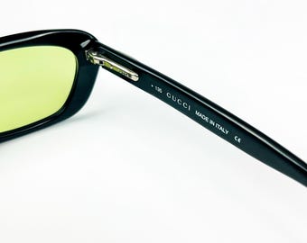Gucci Vintage 90s Sunglasses – Black Acetate Frame, Green Lenses