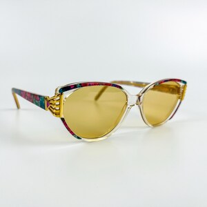 Vintage Sunglasses – 70s NOS Retro Patterned Acetate Frame & Light Brown Lenses – Woman Eyewear – Statement Shades – Made in France