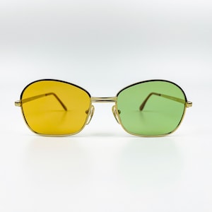 Vintage Sunglasses – 70s NOS Retro Gold Metal Frame – Brown-Green Lenses – Woman & Man Eyewear – Made in Italy