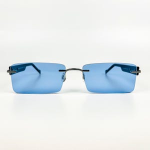 Vintage Sunglasses – 90s NOS Retro Black Frame & Blue Lenses – Made in Italy