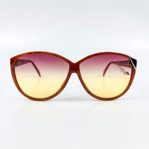 Vintage Sunglasses Silhouette – 70s NOS Retro Oversize Brown Acetate Frame & Purple-Yellow Gradient Lenses – Woman Eyewear – Made in Austria