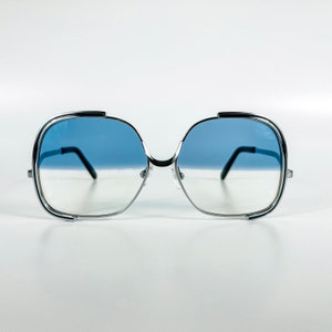 Vintage Sunglasses – 70s Retro Silver Metal Frame – Blue-White Gradient Lenses – Fashion Shades – Woman & Man Eyewear – Made in Austria