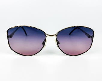 Vintage 80s Sunglasses - Gold Metal Frame, Purple Gradient Lenses - Made in Italy - NOS