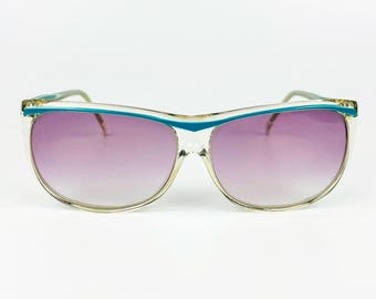 Vintage Sunglasses – 70s Retro Glasses – Turquoise Acetate Frame & Purple Gradient Lenses – Made in Italy