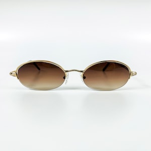 Vintage Sunglasses – 90s NOS Retro Gold Metal Frame – Brown Gradient Lenses – Woman & Man Eyewear – Made in France