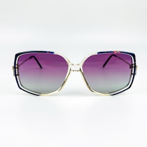 Vintage Sunglasses – 70s NOS Retro Glasses – Patterned Acetate Frame & Purple Gradient Polarized Lenses – Woman Eyewear – Made in France
