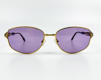 Vintage Oversize Sunglasses NOS Drop Temple Purple Lens Gold  display picture 2