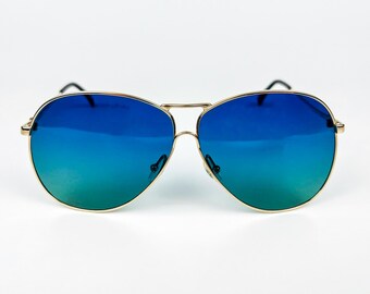 Carrera Vintage 80s Sunglasses - Gold Metal Frame, Turquoise Polarized Lenses - Made in Italy - NOS