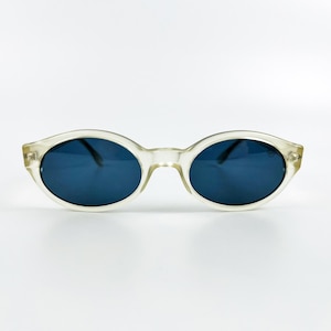 Óculos de sol de acetato branco dos anos 90: lentes retrô azul-fumaça, feitos na Itália