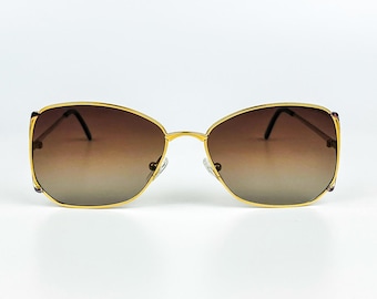 Vintage Sunglasses – 80s NOS Gold Frame & Brown Gradient Polarized Lenses – Made in Italy
