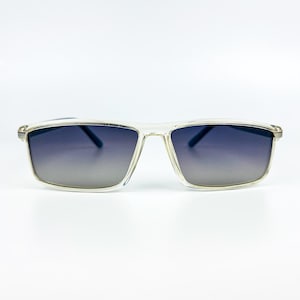 Vintage Sunglasses Exess – 90s NOS Retro Transparent-Blue Frame & Smoke Gradient Lenses – Made in Italy
