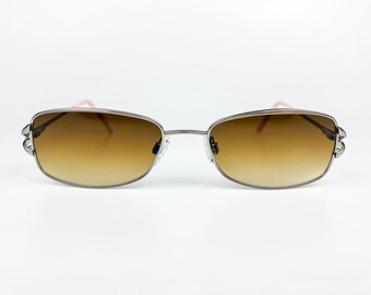 Vintage 1990s Sunglasses, Silver Metal Frame, Brown Gradient Lenses, Made in Italy, NOS