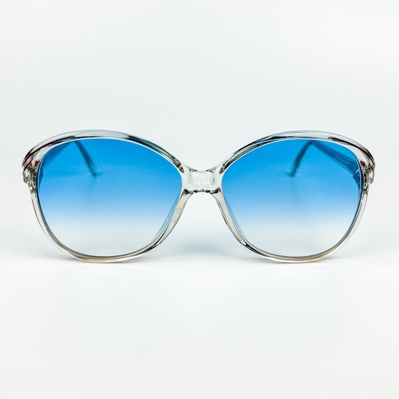70s Italian Sunglasses: Retro Transparent Frame, Blue 