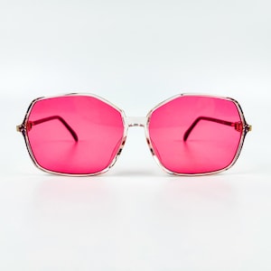 Vintage Sunglasses Silhouette – 80s NOS Retro Oversize Glasses – Patterned Acetate Frame & Pink Lenses – Woman Eyewear – Made in Austria