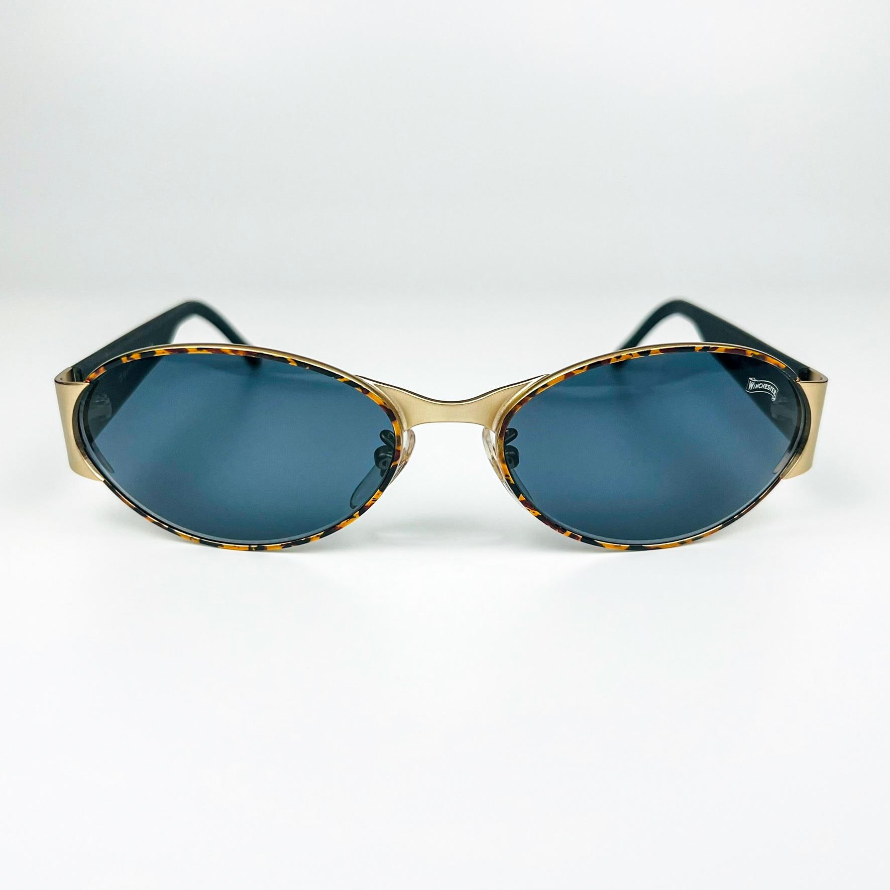 Vintage 1990s Sunglasses, Gold Metal Frame, Smoke Blue Lenses, Made in Italy, NOS
