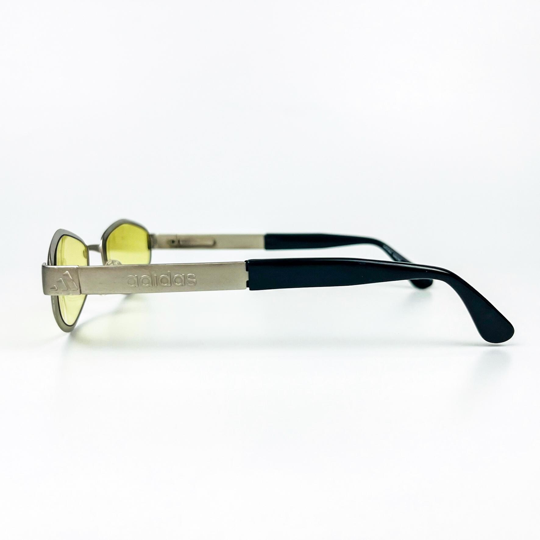Adidas Vintage 90s Sunglasses, Silver Metal Frame, Green Lenses 