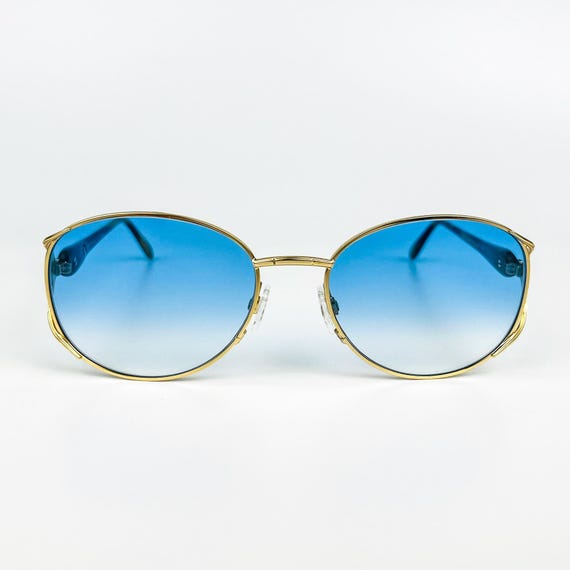 Vintage Trussardi Sunglasses: 80s Gold Frame Blue Gradient  display picture 1