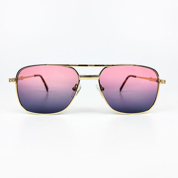 Vintage 90s Sunglasses - Gold Metal Frame, Purple Gradient  display picture 2