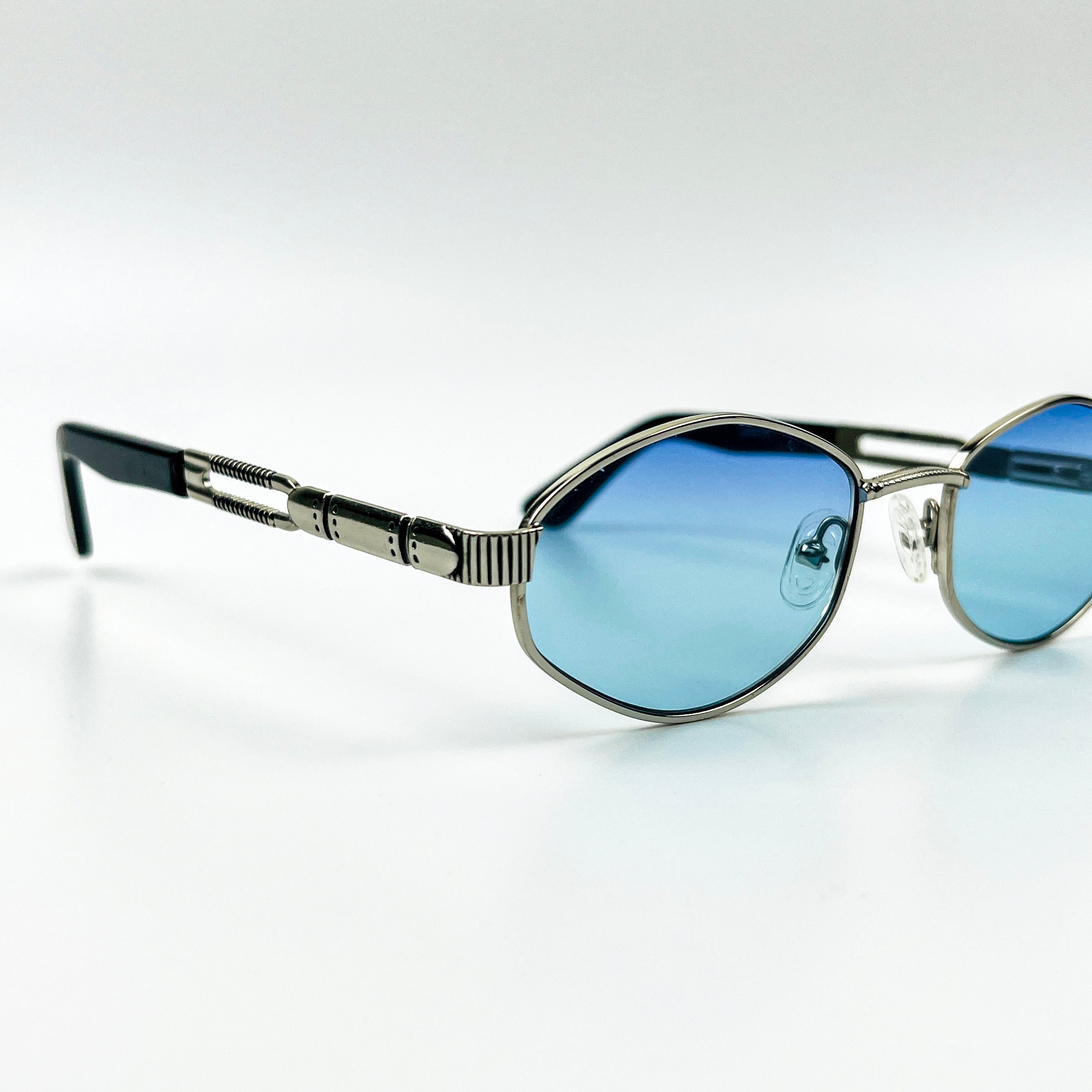 90s Yanks Vintage Sunglasses: Silver Metal Frame, Blue Gradient