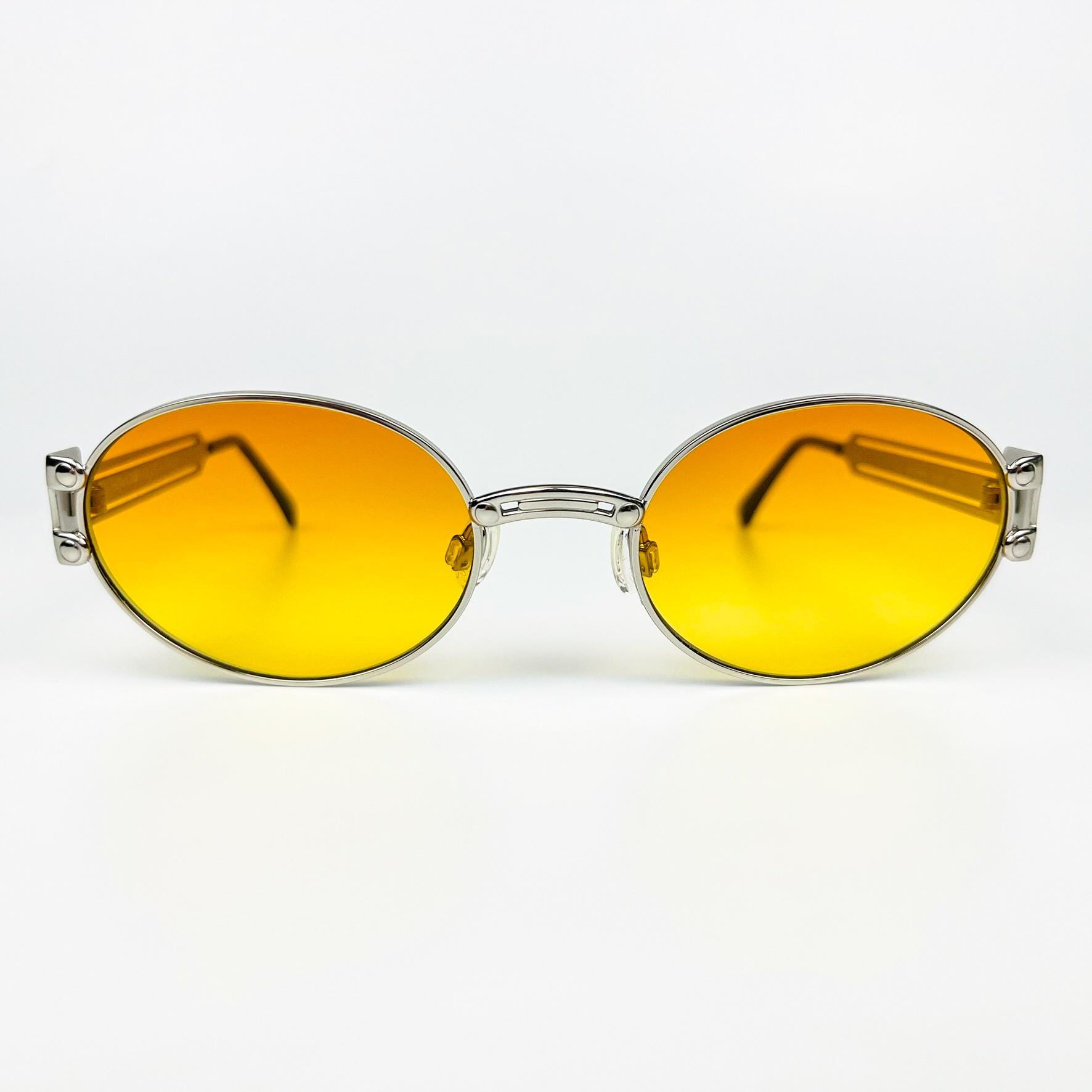 Vogue Vintage 90s Sunglasses – Silver Metal Frame, Orange Lenses