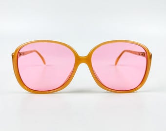 Gafas de sol Silhouette de los años 70: montura de acetato beige, lentes rosas - Fabricadas en Austria