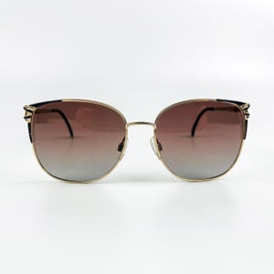 Vintage Sunglasses – 80s NOS Retro Gold & Black Metal Frame – Brown Gradient Lenses – Woman Eyewear – Made in Italy