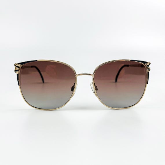 80s Retro Sunglasses: Gold & Black Metal Frame, Brown  display picture 3