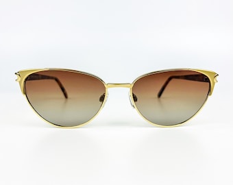 Vintage Sunglasses – 90s NOS Retro Gold Frame & Brown Gradient Lenses – Made in Italy