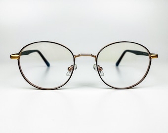 Vintage Blue Light Glasses, 2000s Round Gold Metal Frame, Clear Lenses