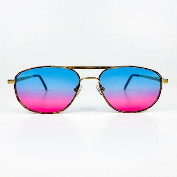 Pink and Blue Aviator Sunglasses PINK-BLUE 2 TONE LENS AVIATOR STYLE MEN WOMEN GOLD METAL  main image 2