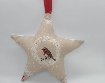 Robin hanging star ornament, Christmas star ornament, holiday decoration