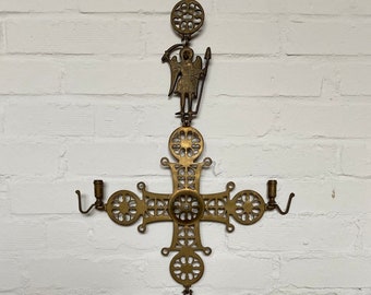 Vintage Wall Hanging Cross Candle Holder Byzantine Orthodox Religious Decor Large Metal Wall Cross