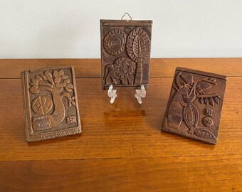 Set of 3 Wall Decor Ceramic Handmade Tiles African Isihlahla Tree / Dragon Tree Lion Crocodile