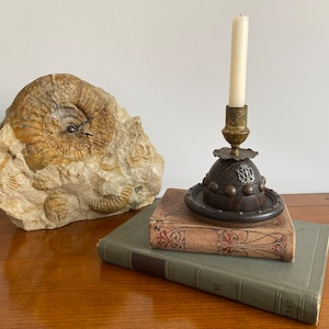 Vintage French Wooden Candle Holder – Notre Dame de Lourdes – Catholic Religious Decor