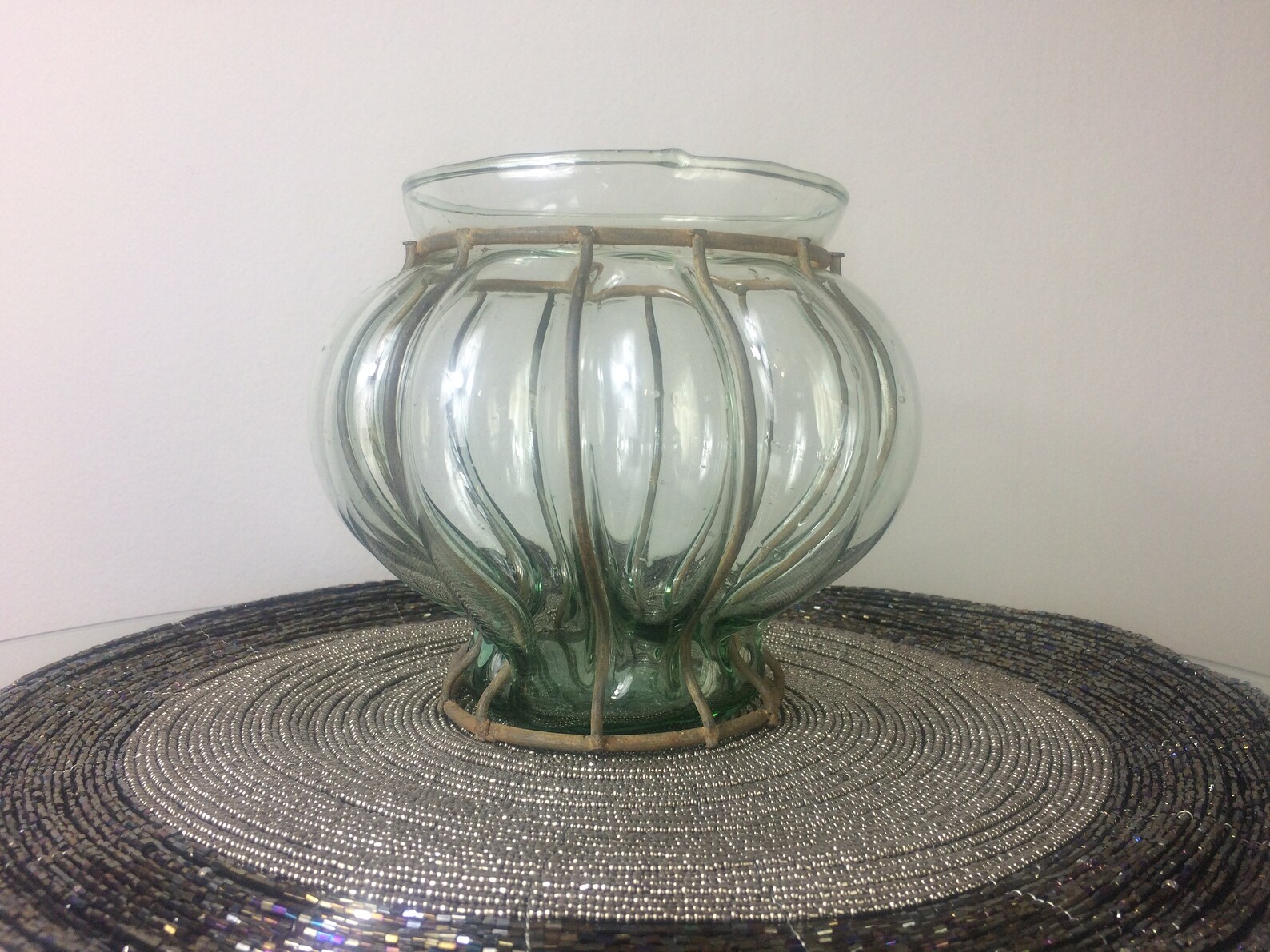 Vintage Art Deco Glass Vase in Metal Cage Frame Glass Hand Etsy