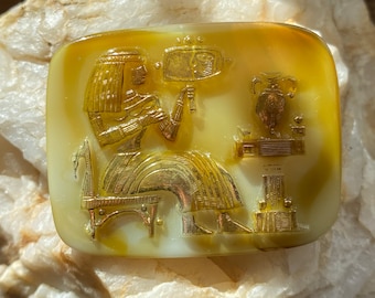 Czech Glass Brooch Vintage 1960s Egyptian Revival Mid Century Modern Jewelry