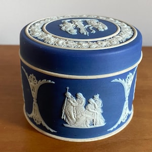 Wedgwood Jasperware Trinket Box | Blue & White Antique Pottery | Made in England