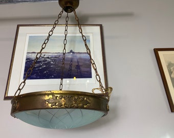 Vintage Chandelier Ceiling Lamp Glass & Metal Shade Lighting Fixture Home Decor