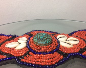 Handmade Beaded Cowrie Shell Belt Red Brown Tribal Boho Waist Tie Festival Handmade Beaded Belt – Cowrie Shell Belt – Ethnic Tribal  main image 4