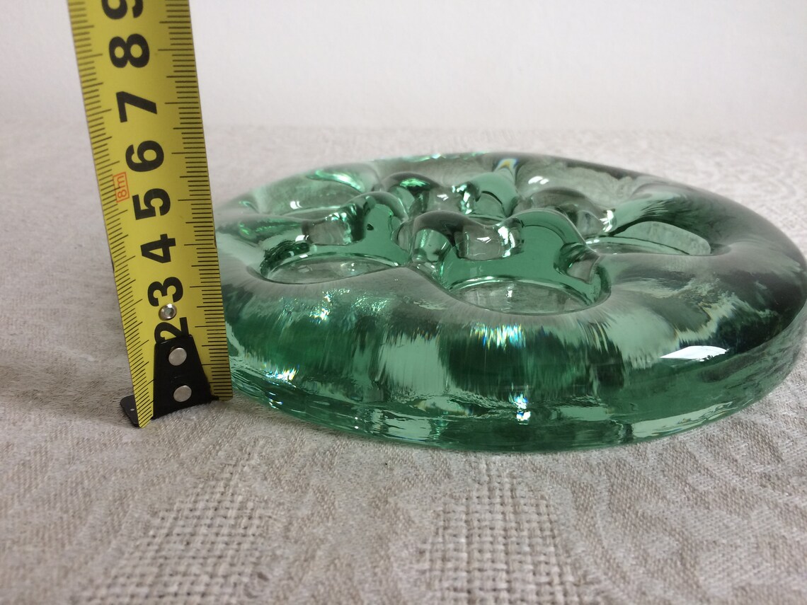 Vintage schwere große große grüne Glasschale Kerze | Etsy